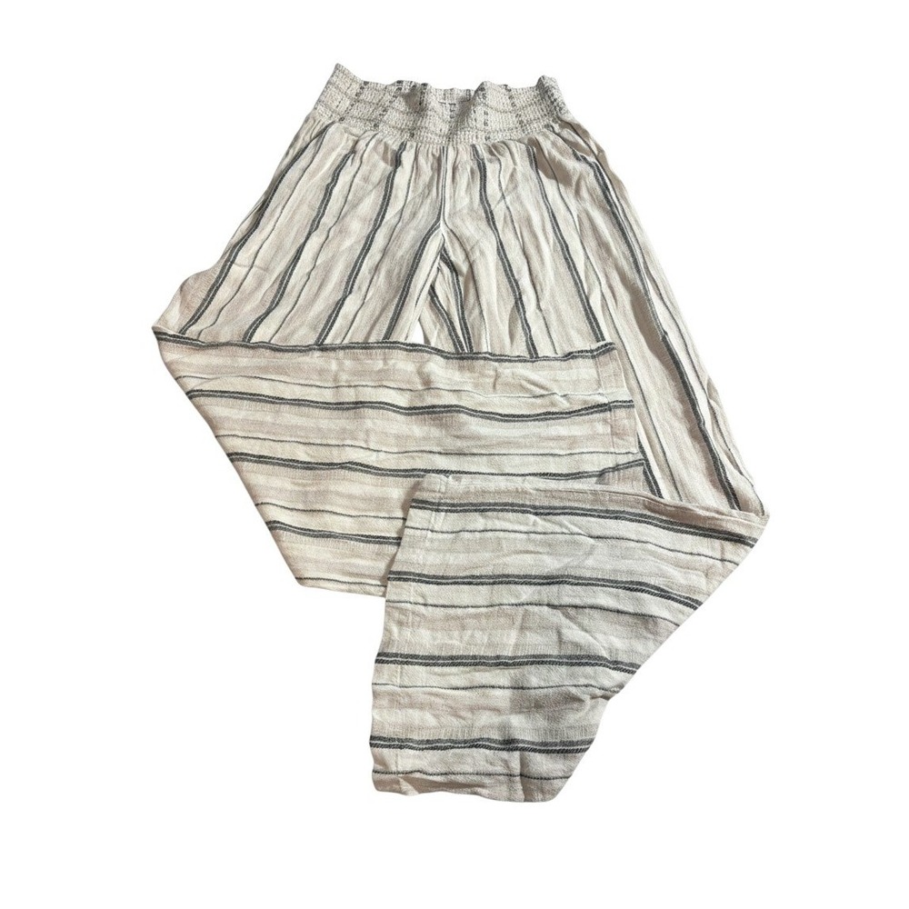 Rewash Wide Leg Pants XL Beige Striped Linen Blend Smocked Waist Boho Summer - Picture 3 of 8